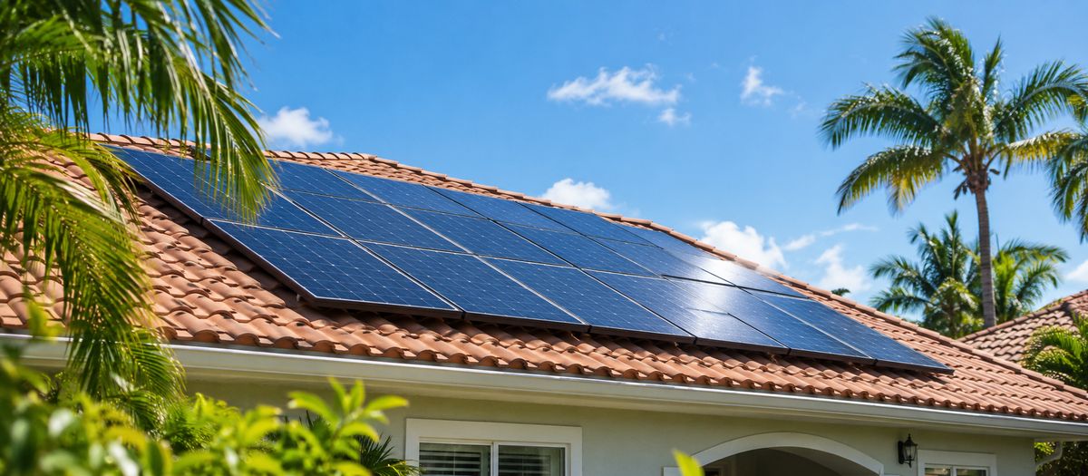Florida rooftop solar array under a bright sky